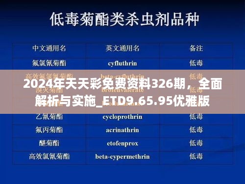 2024年天天彩免费资料326期，全面解析与实施_ETD9.65.95优雅版