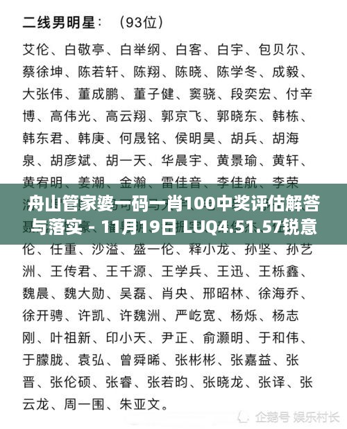 舟山管家婆一码一肖100中奖评估解答与落实 - 11月19日 LUQ4.51.57锐意版