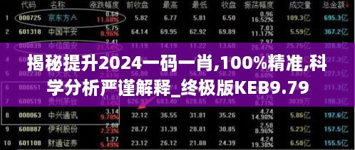 揭秘提升2024一码一肖,100%精准,科学分析严谨解释_终极版KEB9.79