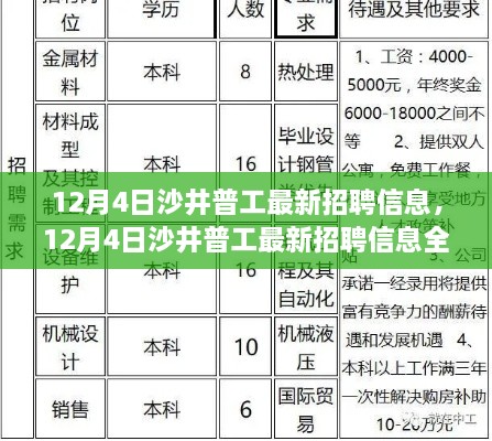12月4日沙井普工最新招聘信息详解与全面评测