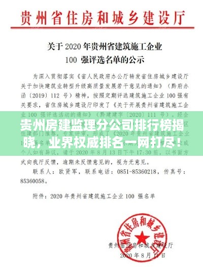 贵州房建监理分公司排行榜揭晓，业界权威排名一网打尽！
