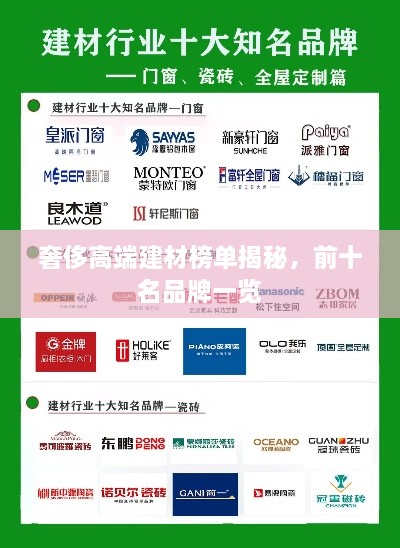奢侈高端建材榜单揭秘，前十名品牌一览