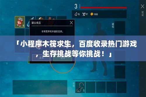 「小程序木筏求生，百度收录热门游戏，生存挑战等你挑战！」