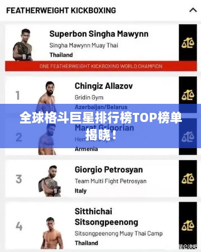 全球格斗巨星排行榜TOP榜单揭晓！