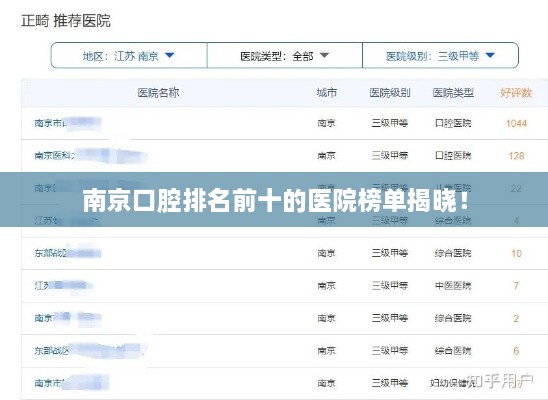 南京口腔排名前十的医院榜单揭晓！