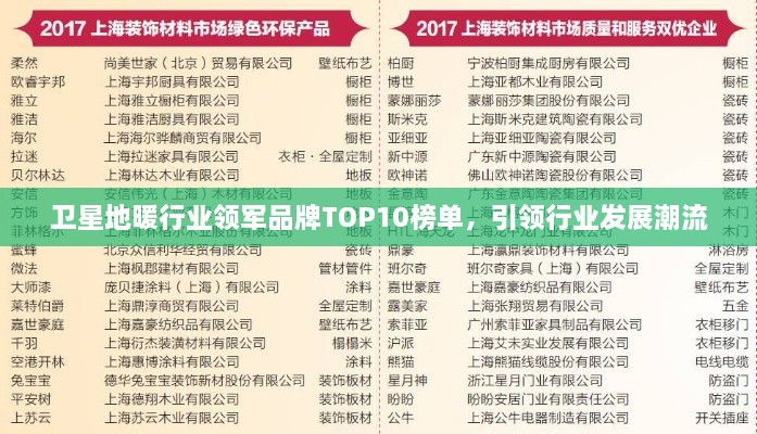 卫星地暖行业领军品牌TOP10榜单，引领行业发展潮流