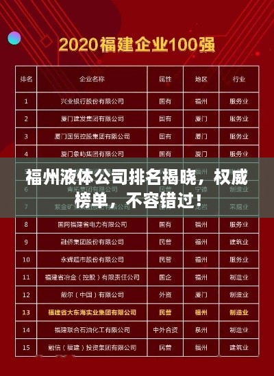 福州液体公司排名揭晓，权威榜单，不容错过！