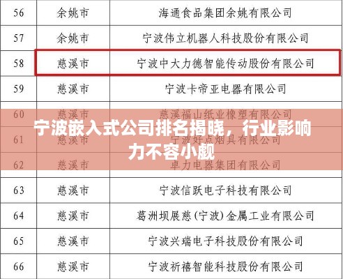 宁波嵌入式公司排名揭晓，行业影响力不容小觑