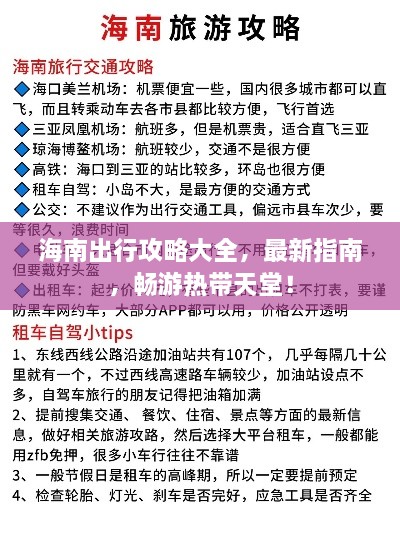 海南出行攻略大全，最新指南，畅游热带天堂！