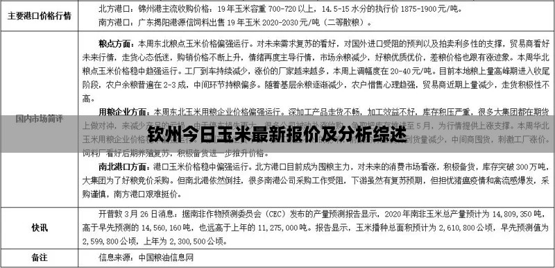 钦州今日玉米最新报价及分析综述