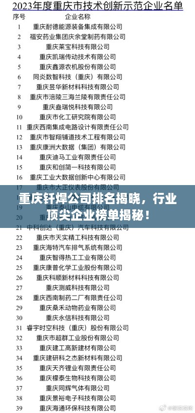 重庆钎焊公司排名揭晓，行业顶尖企业榜单揭秘！