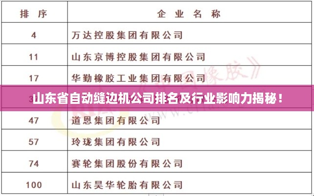 山东省自动缝边机公司排名及行业影响力揭秘！
